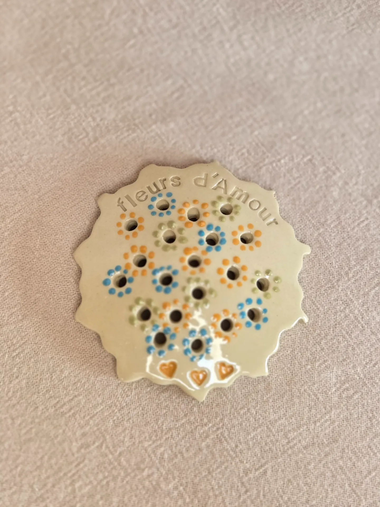 Pique-fleurs "d'Amour & de fleurs" turquoise arrondi