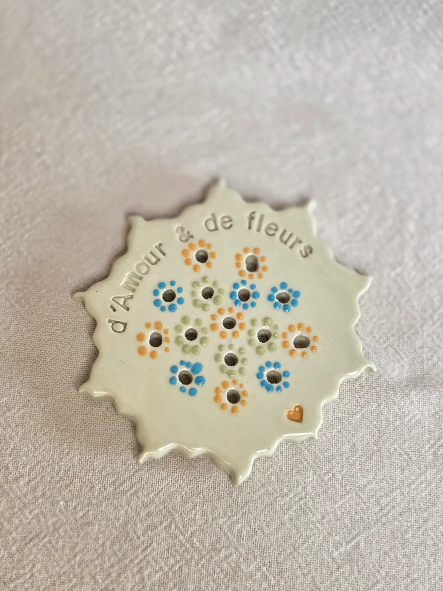 Pique-fleurs "d'Amour & de fleurs" turquoise